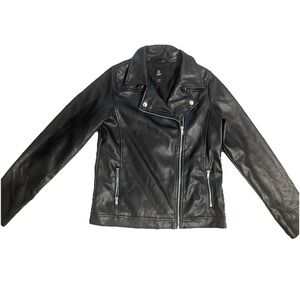 Art Class Faux Leather Moto Jacket Girls Youth XL 14/16 Black Zipper Pockets